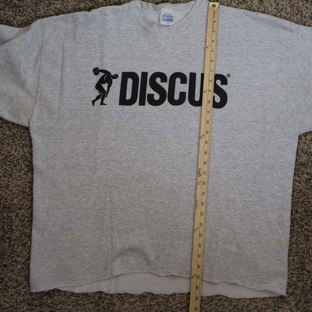 Vintage 90s Discus Athletic Big Logo Cropped Sweatshirt Gray 2XL Tall 26x27 - Picture 15 of 16